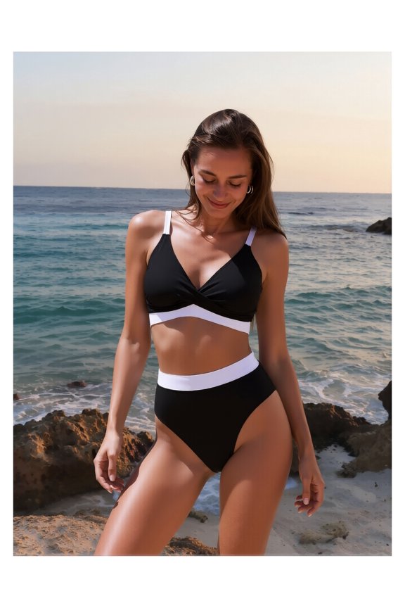 Women's Bikini Set Rose Red & Pink Color Block - High Waisted Two Piece Swimsuit Backless Bathing Suit for Beach, Pool, Spring Break, Vacation