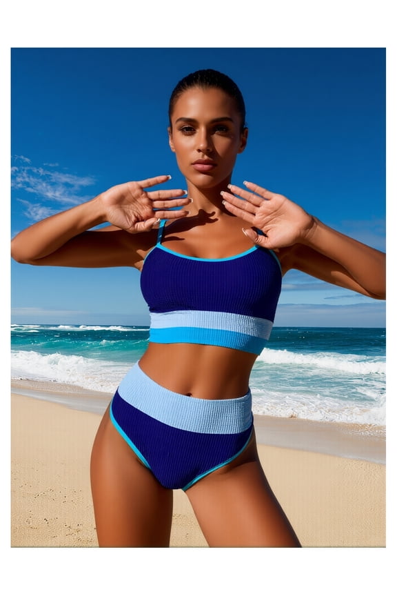 Women's Bikini Set - Sexy Two Piece Swimsuit - Color Block Bathing Suit for Beach, Vacation, Hot Springs - Adjustable Straps & High Cut Legs