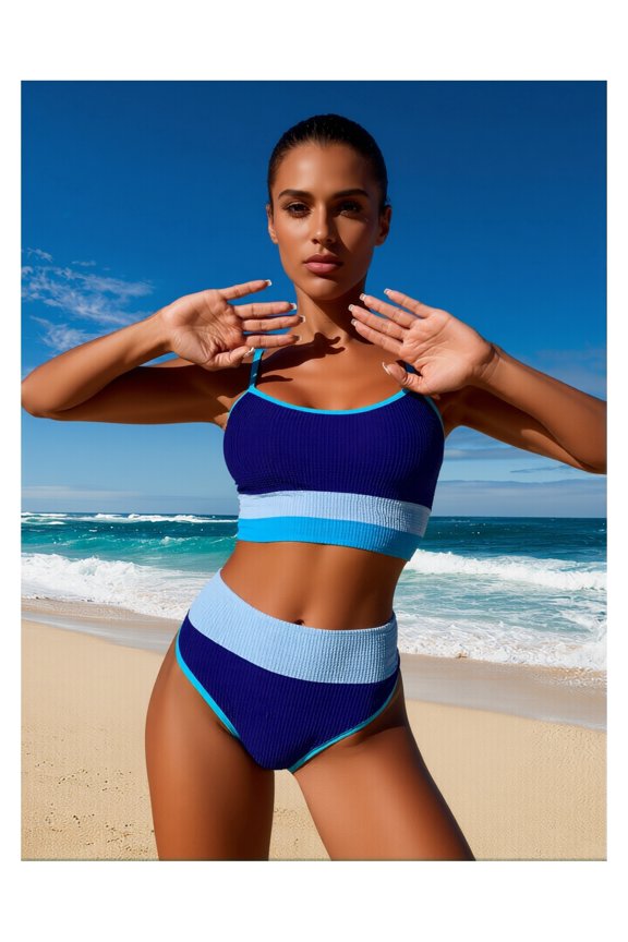 Women's Bikini Set - Sexy Two Piece Swimsuit - Color Block Bathing Suit for Beach, Vacation, Hot Springs - Adjustable Straps & High Cut Legs