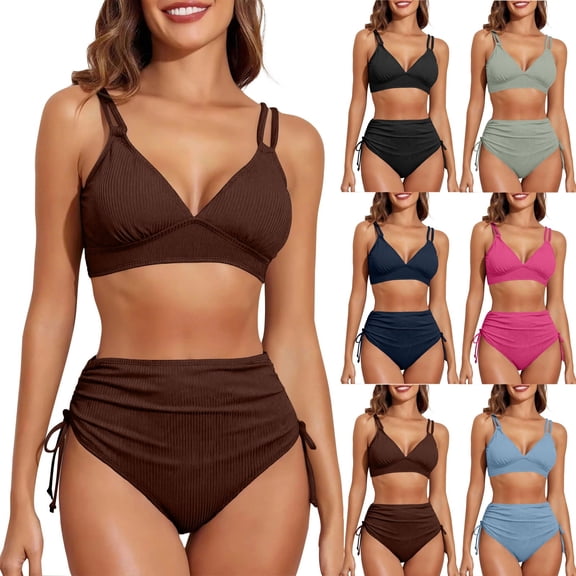 Women's Bikini Set Solid Color Two Piece Swimsuit with Removable Bra Pads No Underwire for Beach Swimming Vacation,Hot Pink,XL