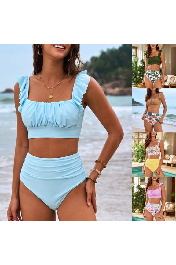 Women's Bikini Set Solid Color Two Piece Swimsuit with Removable Bra Pads No Underwire for Beach Swimming Vacation,Sky Blue,S