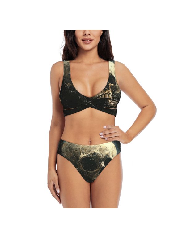 Women's Bikini Set Two-Piece Swimsuit Bathing Suit with Removable Pads, Skull Horror Goth Moon Night