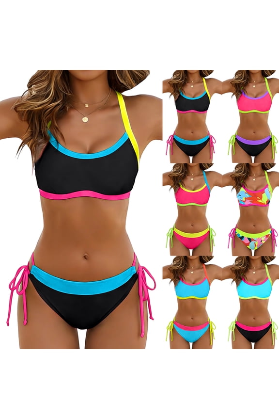 Women's Bikini Set Two Piece Swimsuit Triangle Top String Mid Rise Bottom Cheeky Bathing Suit Black M