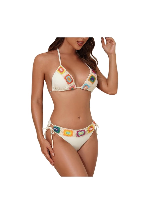Women's Bikini Set Two Piece Swimsuit Triangle Top String Mid Rise Bottom Cheeky Bathing Suit