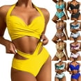 thumbnail image 1 of Women's Bikini Set Underwire Steel Bra Fashion Digital Print High Waist Two Piece Sexy Swimsuit for Beach Summer Vacation,Orange,S, 1 of 8