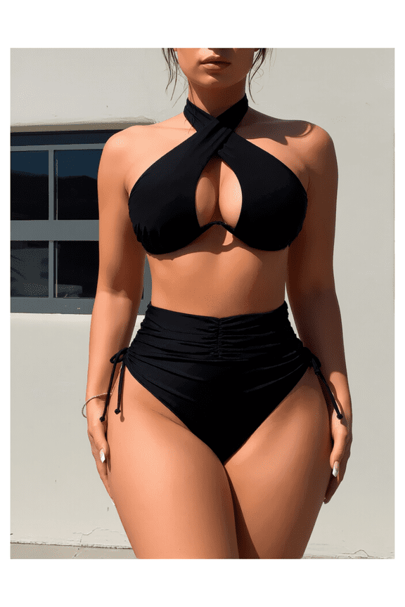 Women's Bikini Set Underwire Swimsuit Spaghetti Strap Bathing Suit Criss Cross Halter Swimwear 2 Piece Summer Beach Outfit Adjustable Back