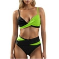 thumbnail image 1 of Women's Bikini Sets 2 Piece Swimsuit Color Block High Waist V Neck Twist Front Adjustable Spaghetti Straps Bathing Suit (XL, Green), 1 of 5
