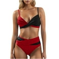 thumbnail image 1 of Women's Bikini Sets 2 Piece Swimsuit Color Block High Waist V Neck Twist Front Adjustable Spaghetti Straps Bathing Suit (XL, Red), 1 of 5