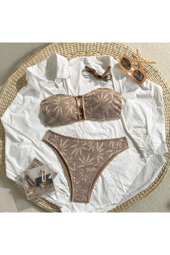 Women's Bikini Sets Beaded Cut Out Crochet Knit Tropical Bathing Suits 2 Piece Swimsuits