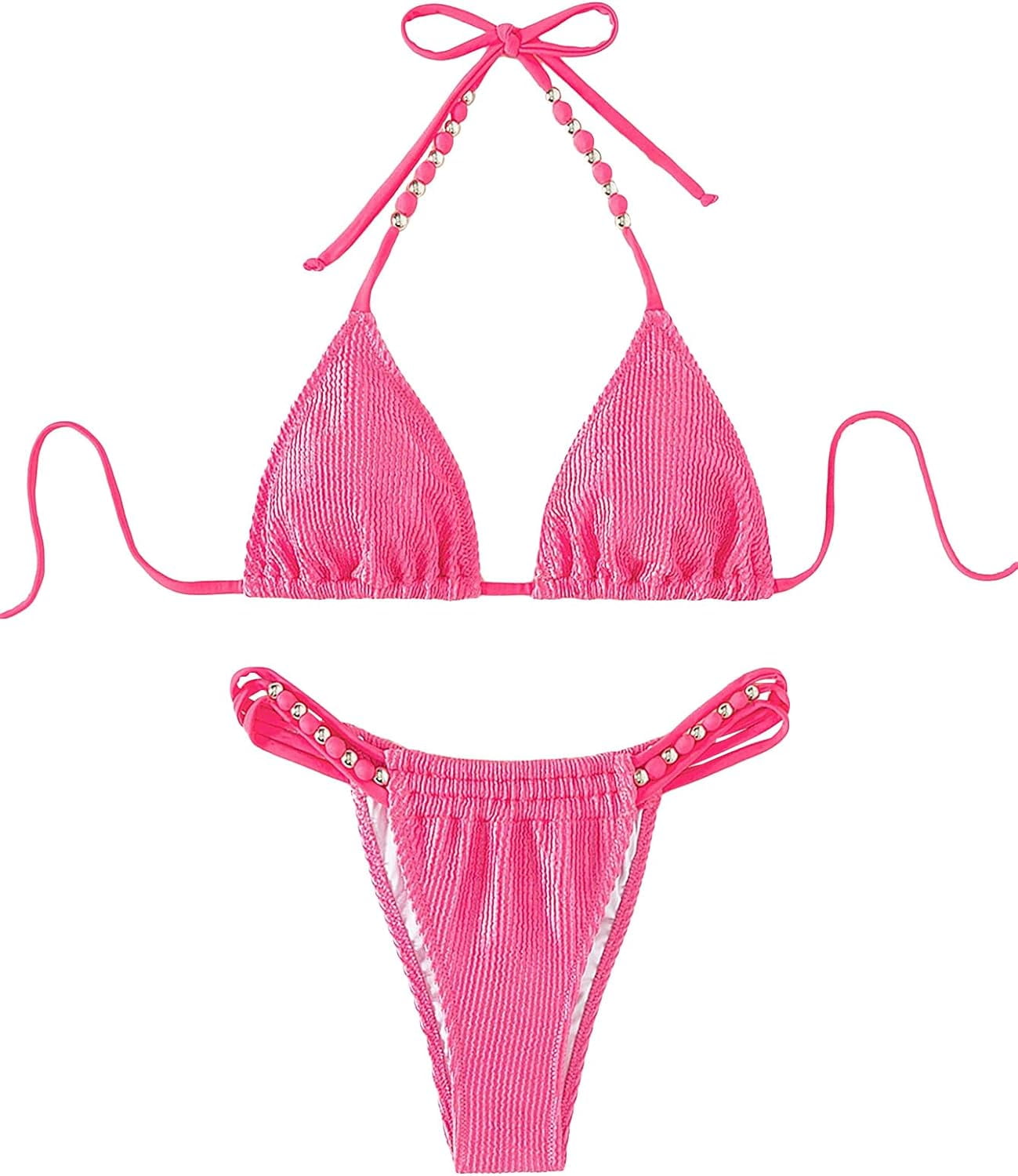 Homokoir Women's Mushroom Print Halter Bikini Set - Triangle Tie Side Two-Piece Swimsuit