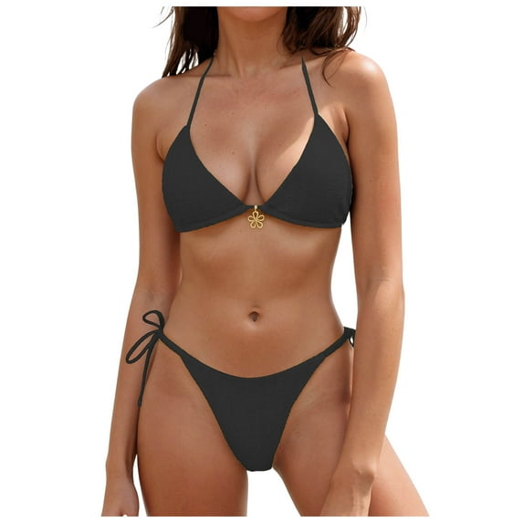 Women's Bikini Sets Color Block Two Piece Swimsuit High Waisted Bathing Suits for Women Ribbed Swimwear Swim Suits Gibobby(M,Black)