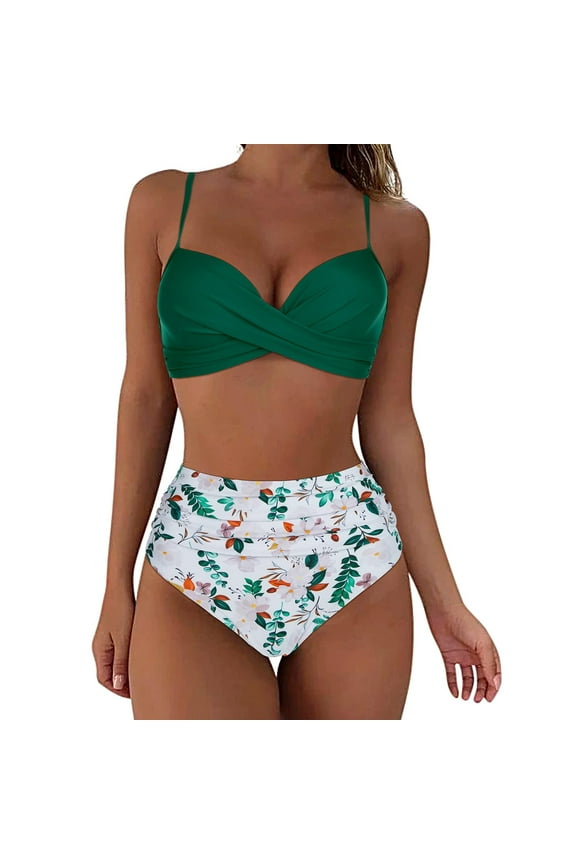 Women's Bikini Sets Color Block Two Piece Swimsuit High Waisted Bathing Suits for Women Ribbed Swimwear Swim Suits Gibobby(XXL,Mint Green)