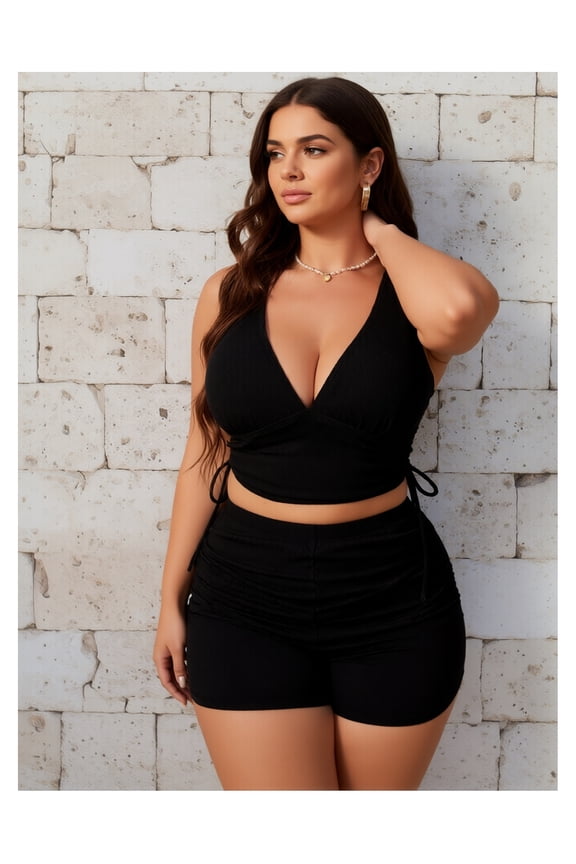 Women's Bikini Sets High Waisted Ribbed Swimsuit Halter Drawstring Ruched Two Piece Swimsuits Sexy Bathing Suit for Women Teen Girls