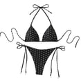 thumbnail image 1 of Women's Bikini Sets Polka Dots Print Bathing Suit Halter Triangle Tie Side Two Piece Swimsuit Black M, 1 of 5