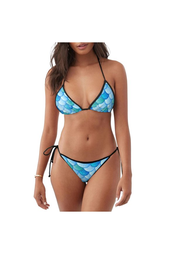 Women's Bikini Sets Sexy Halter Triangle Top Two Piece Bathing Suit Swimsuit, Fish Scale Pattern