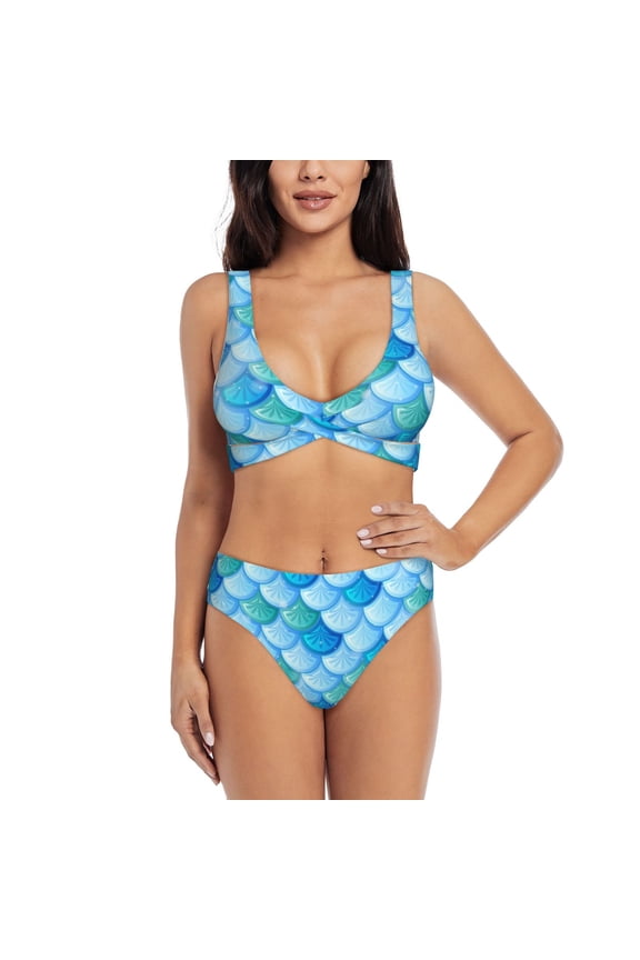 Women's Bikini Sets Sexy Two Piece Bathing Suit Triangle Swimsuits, Fish Scale Pattern