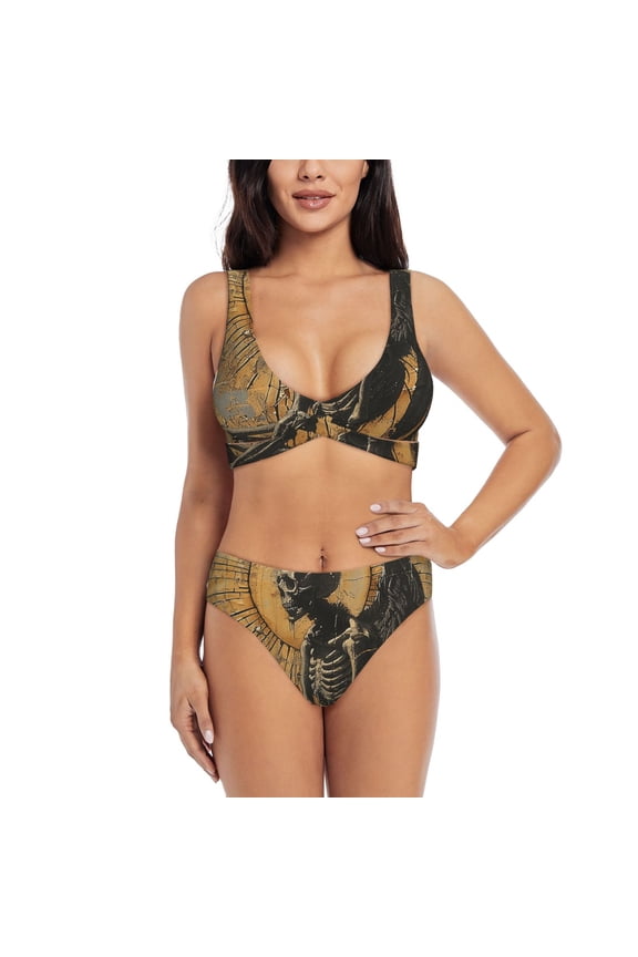 Women's Bikini Sets Sexy Two Piece Bathing Suit Triangle Swimsuits, Grim Reaper Skeleton Angel Vintage Horror