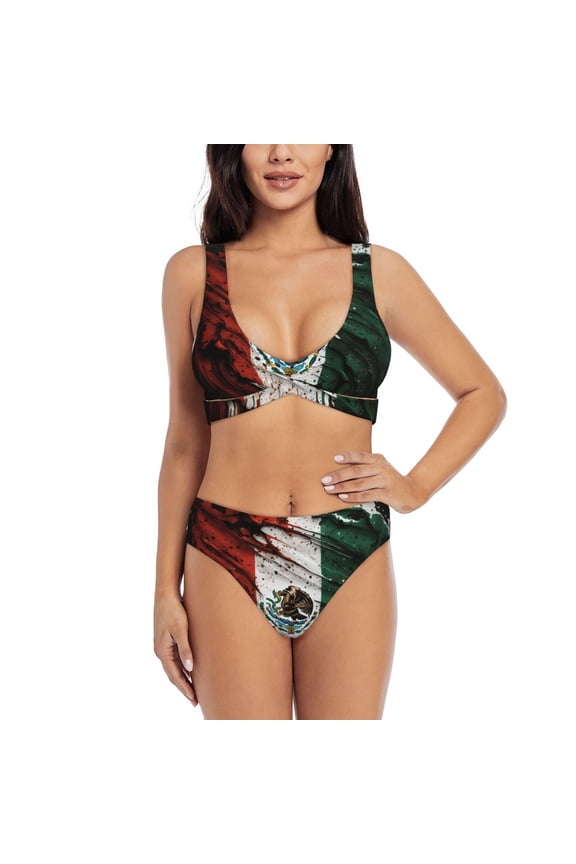Women's Bikini Sets Sexy Two Piece Bathing Suit Triangle Swimsuits, Mexican Flag Cool Vintage