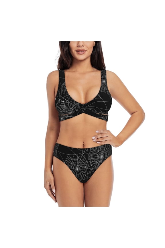Women's Bikini Sets Sexy Two Piece Bathing Suit Triangle Swimsuits, Spider Web Silhouette Halloween