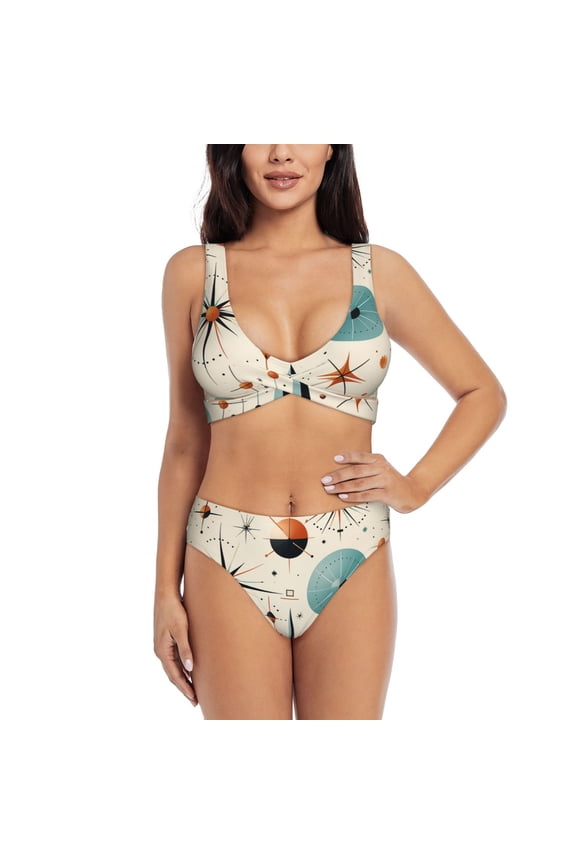 Women's Bikini Sets Sexy Two Piece Bathing Suit Triangle Swimsuits, Star Retro Mid Century Vintage Atomic Art