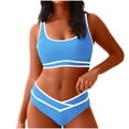 thumbnail image 1 of Women's Bikini Sets Sporty Colorblock Two Piece Swimsuit High Waisted Bathing Suits for Women Bikini Swimwear Light Blue S, 1 of 7