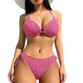 thumbnail image 1 of Women's Bikini Sets Two Piece Halter Swimsuits V Neck Lace Up Bathing Suits Strap Tie Back String High Cut Swimwear Hot Pink M, 1 of 4