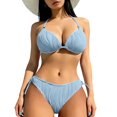 thumbnail image 1 of Women's Bikini Sets Two Piece Halter Swimsuits V Neck Lace Up Bathing Suits Strap Tie Back String High Cut Swimwear Sky Blue M, 1 of 4