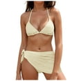 thumbnail image 1 of Women's Bikini Sets Two Piece Swimsuit High Waisted V Neck Twist Front Adjustable Spaghetti Straps Bathing Suit Gibobby(S,Beige), 1 of 9