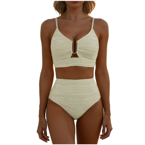 Women's Bikini Sets Two Piece Swimsuit Textured Cutout High Waisted Bathing Suits Adjustable Spaghetti Straps Summer Beach Swimwear