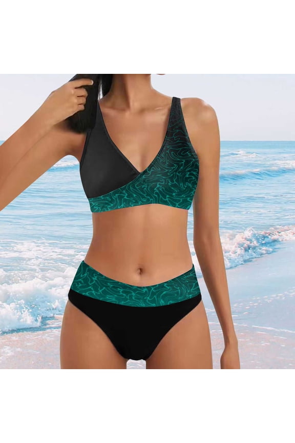 Women's Bikini Split Print Sexy Hot Diamonds Gather Bikini Swimsuit