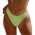 thumbnail image 1 of Women's Bikini Swim Bottom Briefs Ribbed High Cut Mid Waist Bathing Suit Bottom Light Green 2XL, 1 of 4