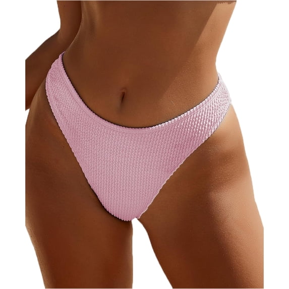 Women's Bikini Swim Bottom Briefs Ribbed High Cut Mid Waist Bathing Suit Bottom Pink 2XL