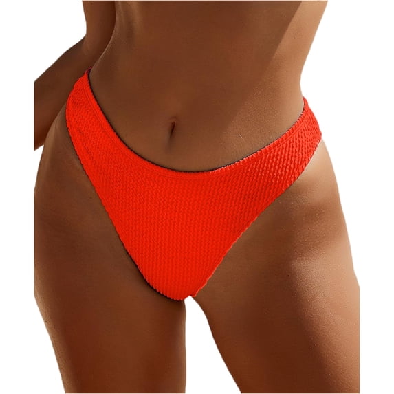 Women's Bikini Swim Bottom Briefs Ribbed High Cut Mid Waist Bathing Suit Bottom Red XL
