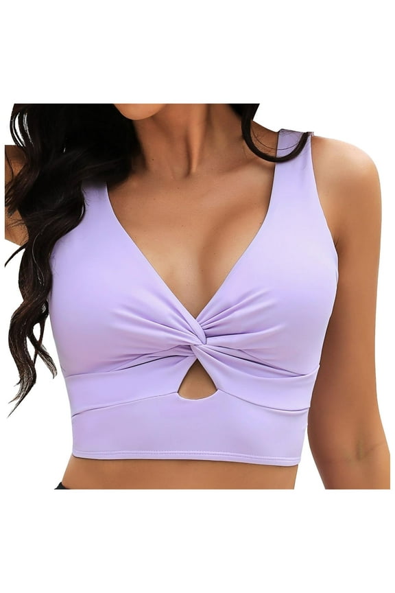 Women's Bikini Swimsuit Cropped Tankini Padded Knot Cut Out Adjustable Beach Pool