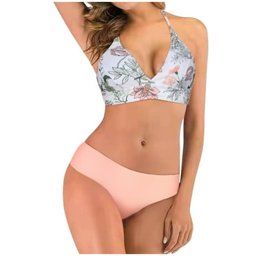 Women's Bikini Swimsuit Floral Print Wrap Straps Two Piece Bathing Sets Swimwear Beachwear Pink,XL