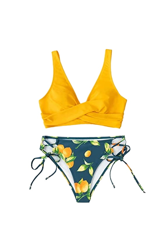Women's Bikini Swimsuit Front Cross Lace Up Two Piece Bathing Suit
