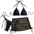 thumbnail image 1 of Women's Bikini Swimsuit Triangle Top Ruched Bottom Halter Tie Side Solid Lightweight High Waisted Beach Swimwear Breathable Soft Fabric, 1 of 7
