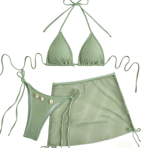 Women's Bikini Swimsuit Triangle Top Ruched Bottom Halter Tie Side Solid Lightweight High Waisted Beach Swimwear Breathable Soft Fabric