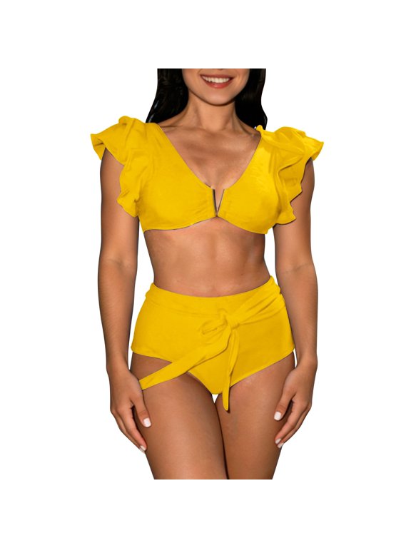 Women's Bikini Swimsuit Triangle Top String Side Bottom Solid Halter Adjustable Strap High Cut Beach Bathing Suit Stretch Soft