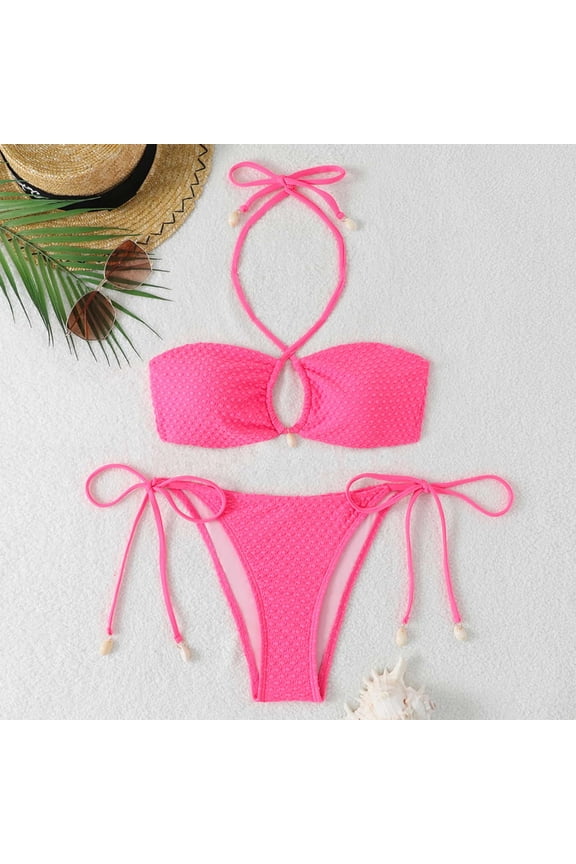 Women's Bikini Swimsuits O Ring Fishnet String Swimsuit Tie Side Two Piece Bathing Suits