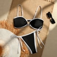 thumbnail image 1 of Women's Bikini Swimsuits, Swimming Suits for Women, Bathing Suit for Women 2 Piece, Women's Triangle Bikini Sets O Ring Linked Two Piece Swimsuits Solid Color Cheeky Bathing Suit, Black L, 1 of 6
