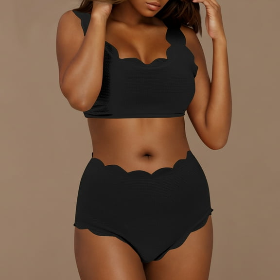 Women's Bikini Swimsuits Two Piece Wide Straps Tank And High Waist Slimming Bottom Bathing Suit Modest Tankini (M, Black)
