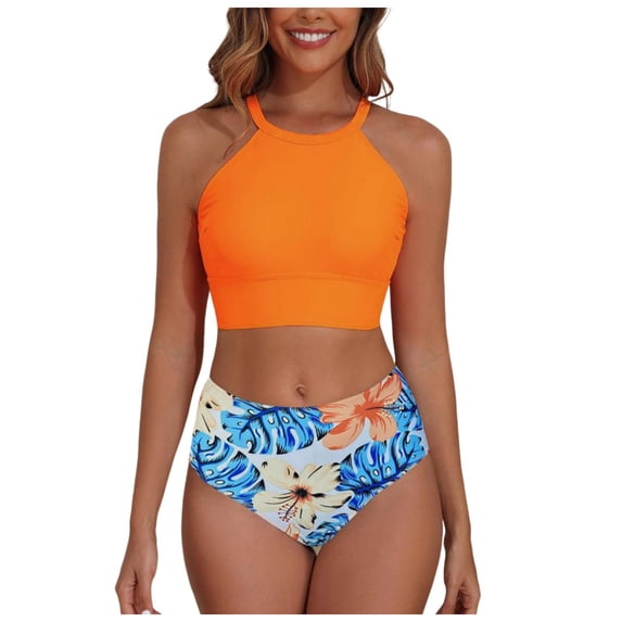 Women's Bikini Swimsuits for Women Bathing Suits Top Ruched Two Piece Tummy Control Round Neck with V-Wire Swim Suits Gibobby(L,RD1)