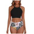 thumbnail image 1 of Women's Bikini Swimsuits for Women Bathing Suits Top Ruched Two Piece Tummy Control Round Neck with V-Wire Swim Suits Gibobby(S,Black), 1 of 9