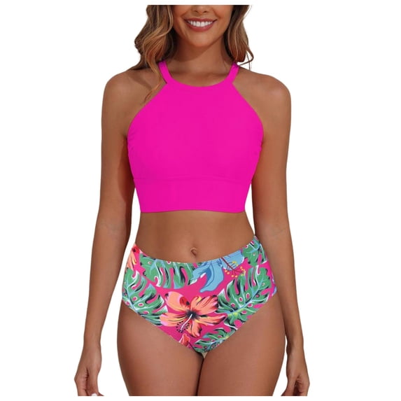 Women's Bikini Swimsuits for Women Bathing Suits Top Ruched Two Piece Tummy Control Round Neck with V-Wire Swim Suits Gibobby(S,RD2)