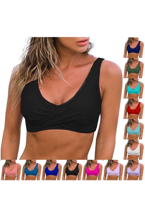 Women's Bikini Top Tummy Control V Neck Bathing Suit Top Swimsuit No Bottom for Beach Pool Vacation Mix and Match,Navy,XL