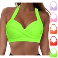 thumbnail image 1 of Women's Bikini Tops Halter Neck Twist Front Bathing Suit Top Retro Push Up Swim Tops No Bottom, 1 of 7