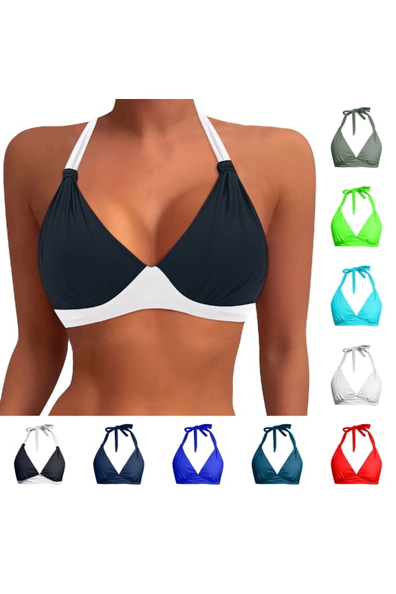 Women's Bikini Tops Halter String Triangle Bathing Suit Top Retro Swimwear Swim Top Only