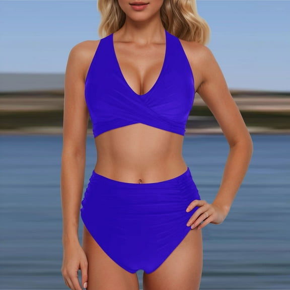 Women's Bikini Two Piece High Waisted Sexy Push up Vintage Swimsuit Retro Ruched High Waist Print