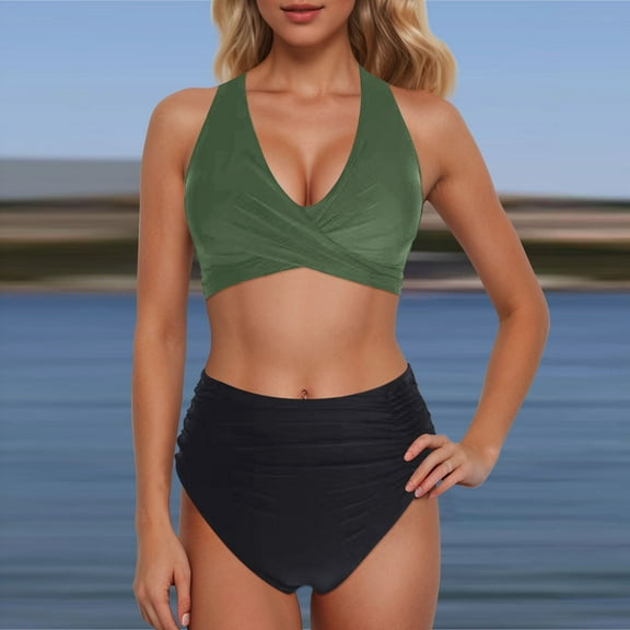 Women's Bikini Two Piece High Waisted Sexy Push up Vintage Swimsuit Retro Ruched High Waist Print